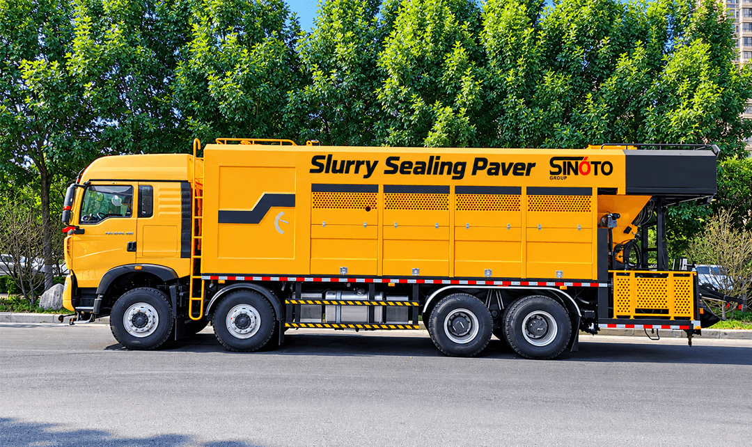 slurry sealing paver truck
